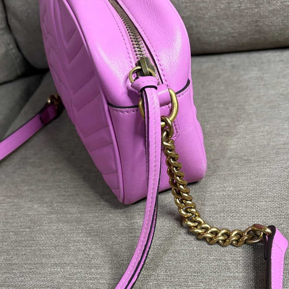Gucci GG  Marmont Small  Matelassé Lavender Pink Leather Crossbody Authentic - Picture 5 of 11
